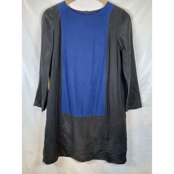 Madewell Silk Blend Blue Black Color Block Sheath Dress Exposed Back Zipper XS - Picture 2 of 10